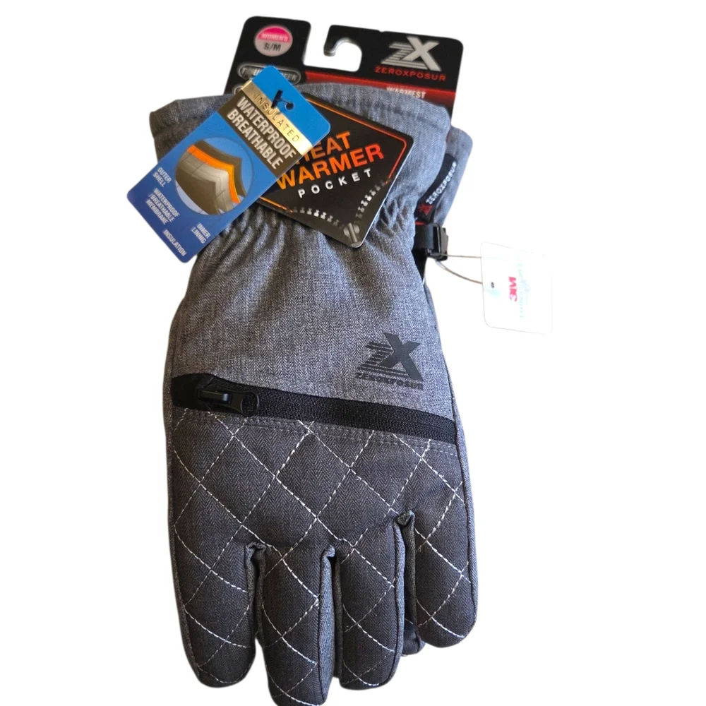 ZeroXposur Size Small-Medium Gray Insulated Winter Gloves Heat Warmer Pocket NWT